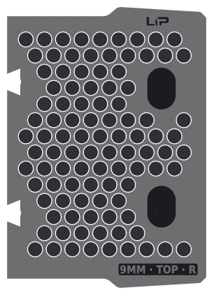 9MM · TOP · R insert half, top view